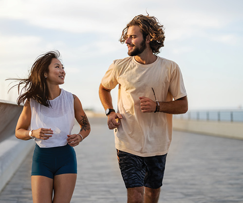 Woman and man running