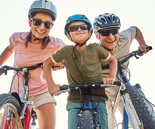 Family on bicycles